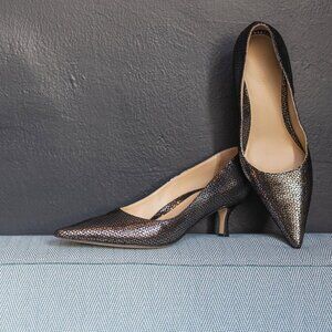 Brand New: Metallic Silver Leather Heel